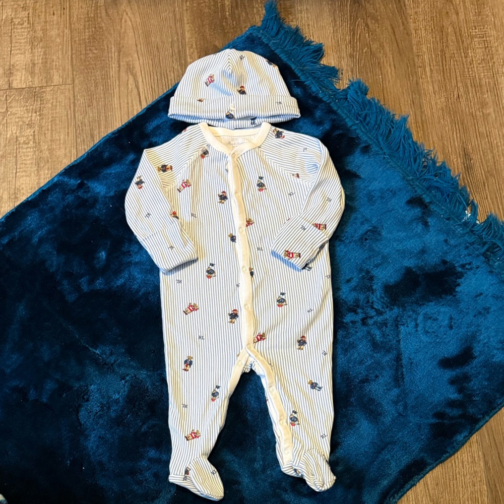 Polo by Ralph Lauren Blue and White Striped Kids Footie